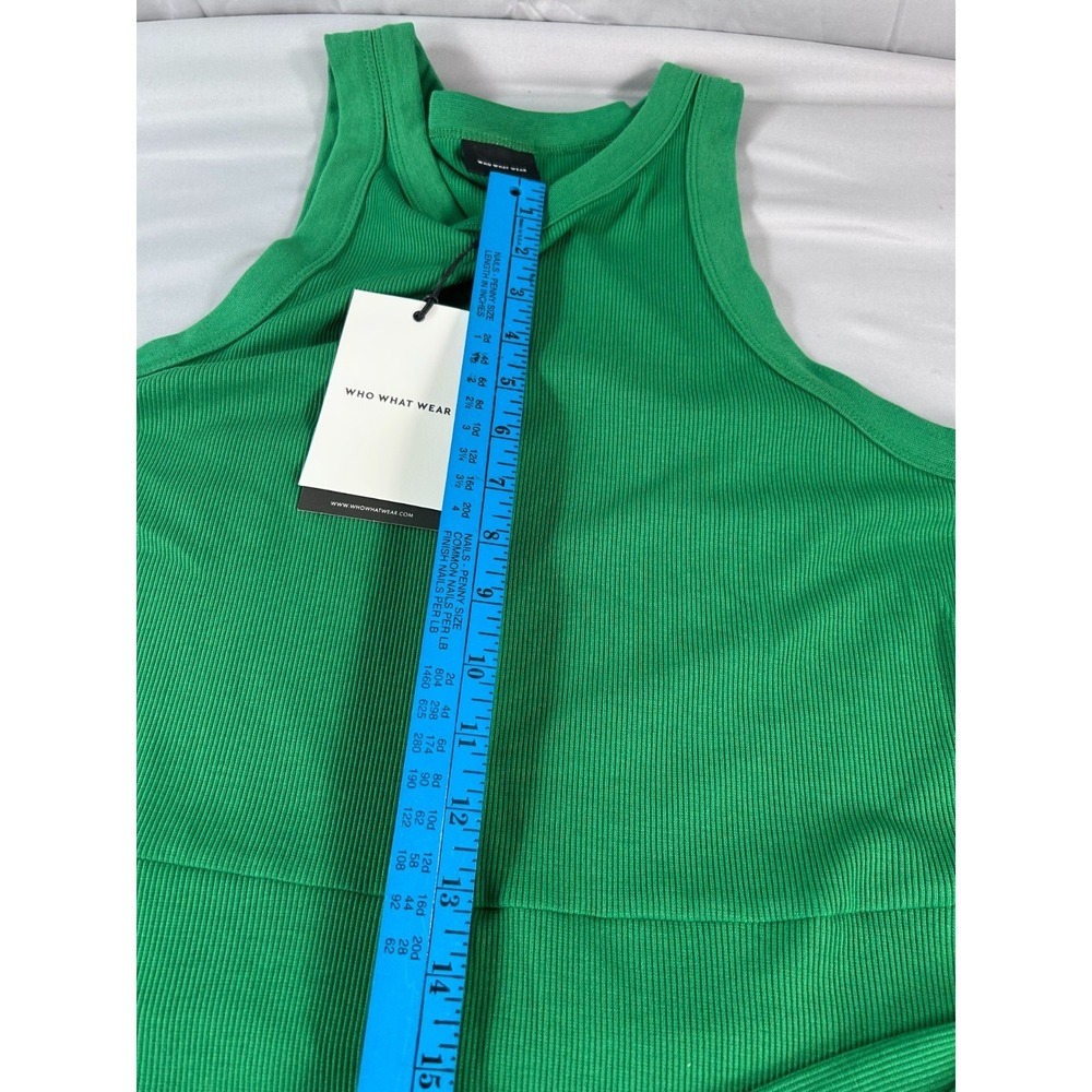 Who What Wear Womens Dress XL Green Ribbed Tie Waist Midi Casual Minimalist NWT - Picture 8 of 8
